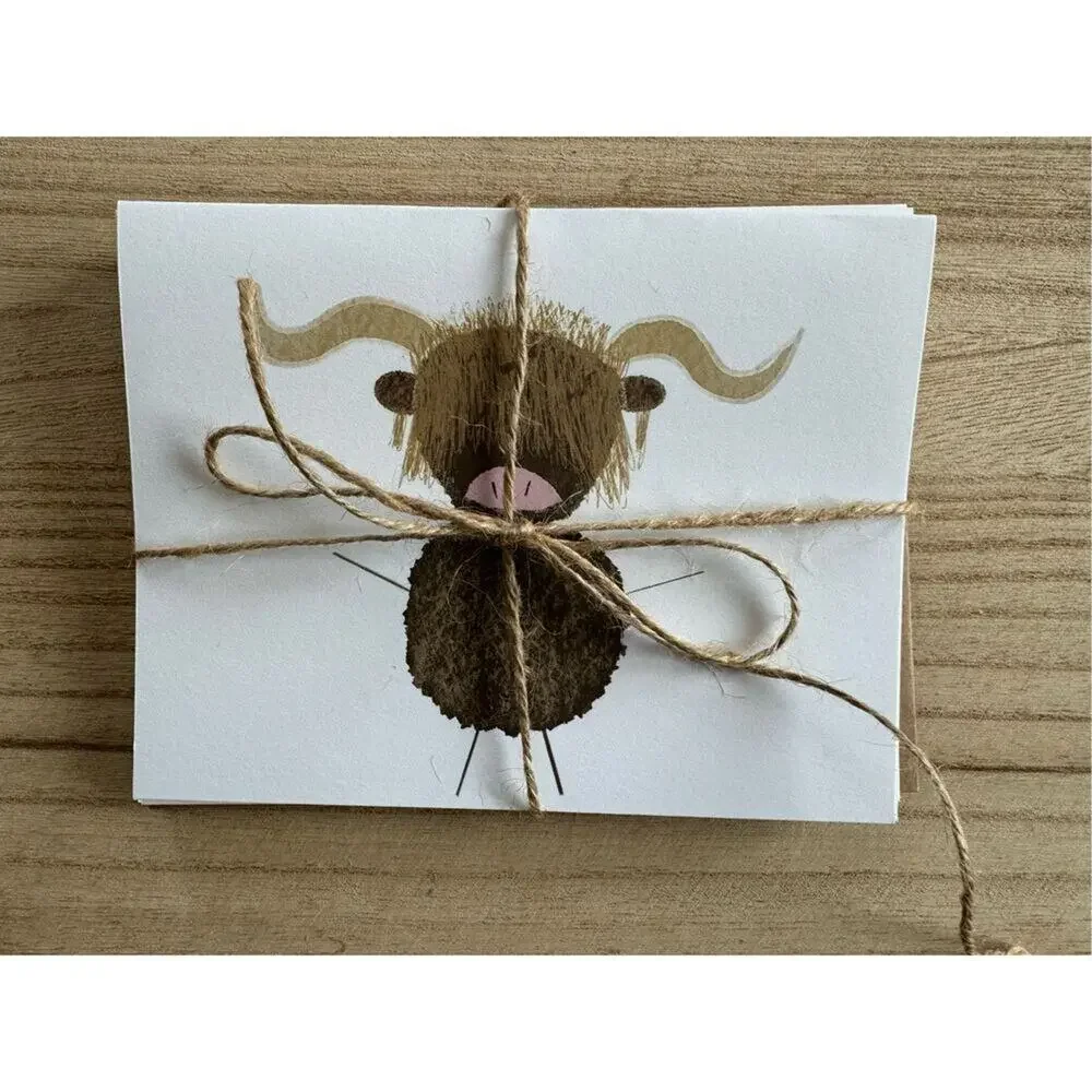 Greeting Cards Blank Cards Scottish Highland Cow Boho Gift Handmade Cow Lover